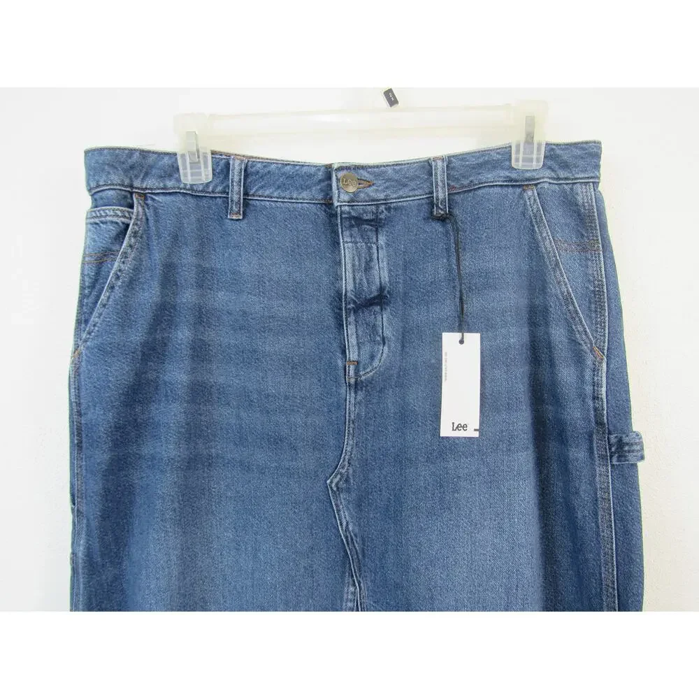 NWT Lee 33 Women's Carpenter Maxi Skirt Denim Cobalt Gleam Jean Medium Blue